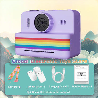 2.8 Inch Instant Print Camera, Digital Video Camera With 3 Rolls of Thermal Printing Paper, 0 Ink Printing Toy Camera for Kids