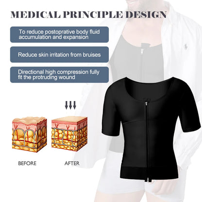 Men Slimming Tummy Control Body Shaper Post Op Surgery Gynecomastia Lipo Short Sleeve Vest Faja Shapewear Top