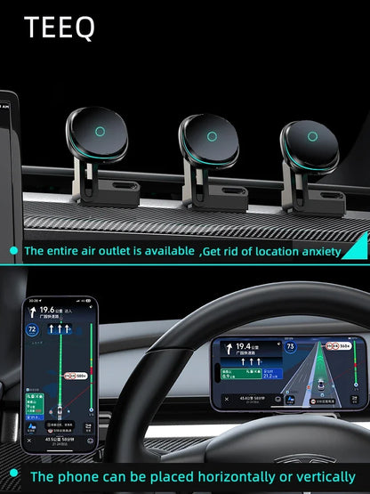 Tesla Model 3/Y: 15W Mag Fast Charge + Airflow Mount, Adjustable/Non-Slip, Nav-Charge Dual, Safe Drive, Luxury Trim