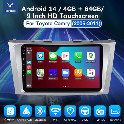 9" Android 14 Car Radio Multimedia Video Player 2 Din For Toyota Camry 2006 2007 2008 2009 2010 2011 GPS Navi Head Unit Carplay