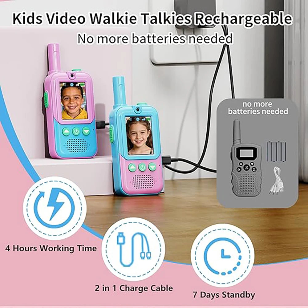 2 Pack Video Walkie Talkies for Kids Ages 3-12, 4 Voice Effects & Screen, Rechargeable, Perfect Holiday Gift for Boys Girls