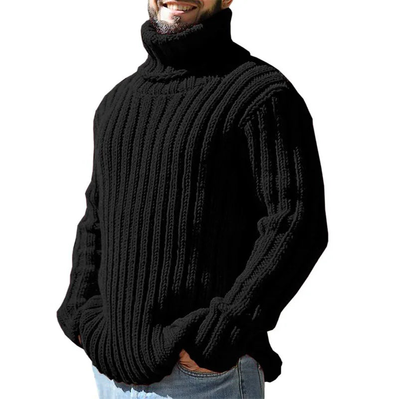 Turtleneck sweater men's solid color slim knitted top autumn and winter new sweater fashion European and American men's clothing