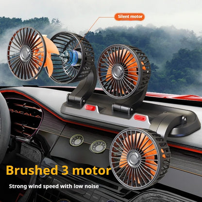Car Fan 3 Head USB Electric Fan 360° Adjustable 2 Speed Silent Cooling Fan for Car Home Office Desk Automotive Air Circulator