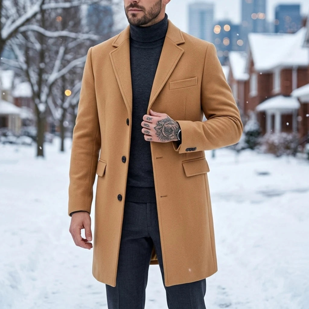 New Men's Casual Suit Jacket Autumn Winter Warm Outdoor Overcoat Single Breasted Trench Coat Street Men's Woolen Blend Jacket