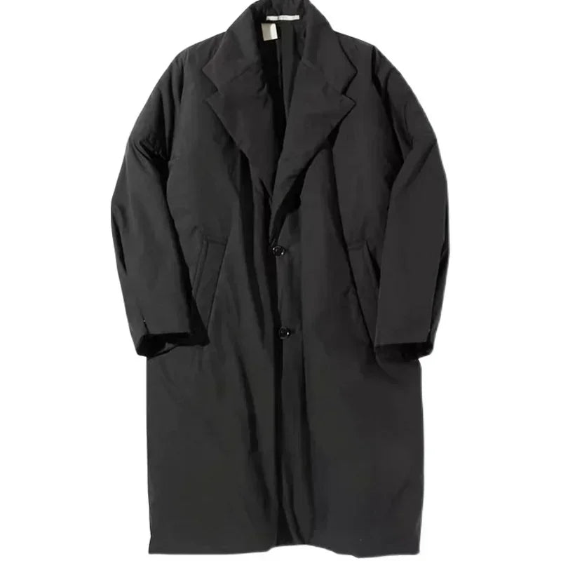Japanese Trench Coat Winter New Arrival Black Loose Cotton Long Jacket Thickened Casual Male Parka