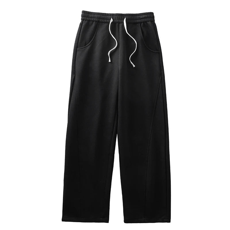 DUKEEN 400G Heavyweight Men's Curved Seam Sweatpants Spring and Autumn New Grey Straight-Leg Loose Fit Sports Long Pants