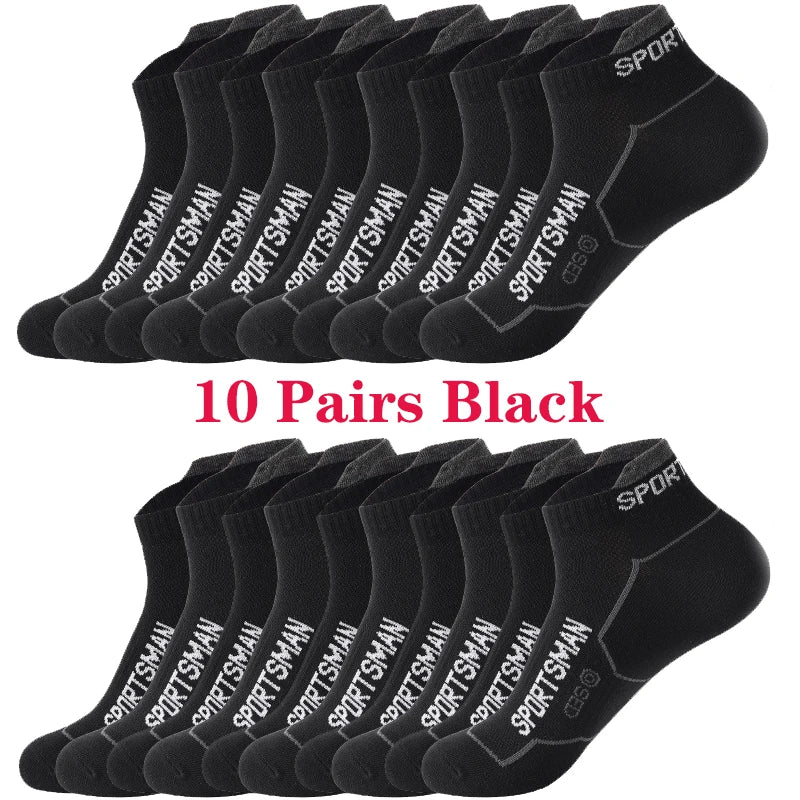 10 Pairs Men's Ankle Running Socks Cotton Breathable Marathon Sports Short Socks Comfortable Sweat Absorption Fitness Socks