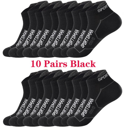 10 Pairs Men's Ankle Running Socks Cotton Breathable Marathon Sports Short Socks Comfortable Sweat Absorption Fitness Socks