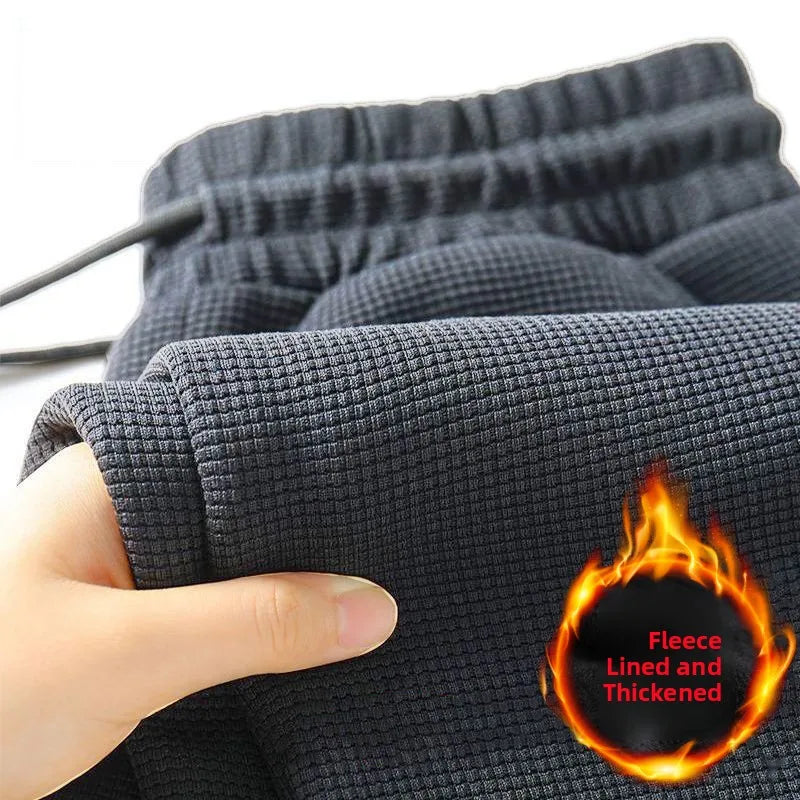 Men's Fleece Lined Sports Straight Leg Long Pants Autumn Winter Large Size Casual Comfortable Sweatpants Youth Trend Black