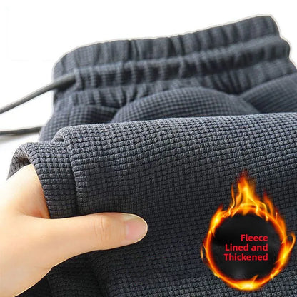 Men's Fleece Lined Sports Straight Leg Long Pants Autumn Winter Large Size Casual Comfortable Sweatpants Youth Trend Black