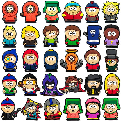 16-46Pcs Hot Toys South Park Shoe Charms Cartoon Shoes Decoration Accessories Buckle fit Clog Sandal Wristbands Kids Party Gifts