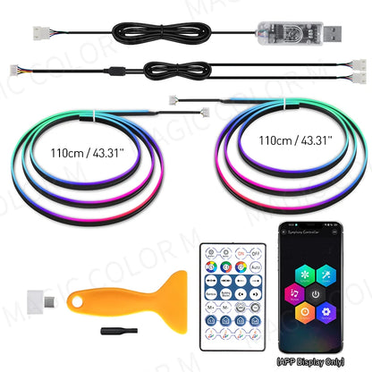 Vgetting 140/55.1inch Car Ambient Lights 2in1 Universal LED Symphony RGB Atmosphere Lamp USB APP Remote for Tesla Model 3 Y S X