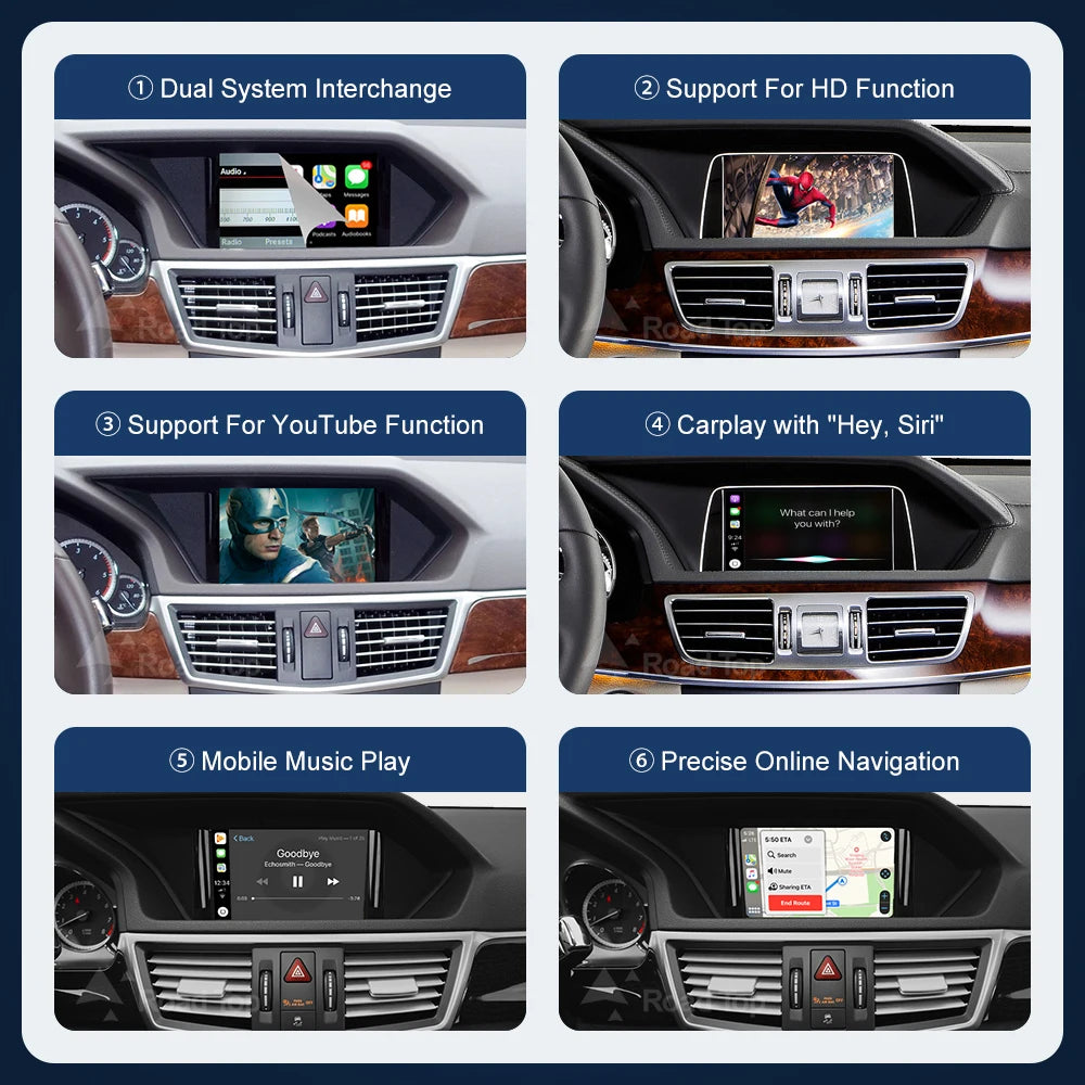 Road Top Wireless CarPlay for Mercedes Benz E-Class W212 E Coupe C207 NTG4.5/4.7/5.0 2011-2015 with Airplay Android Auto