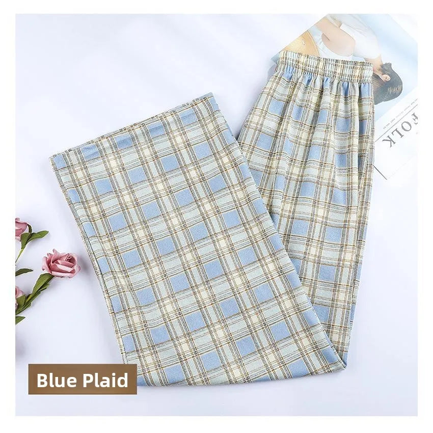 Thickened Fleece Straight Leg Pants Winter New Style Lamb Velvet Plaid Women's High Waist Warm Casual Wide Leg Pants