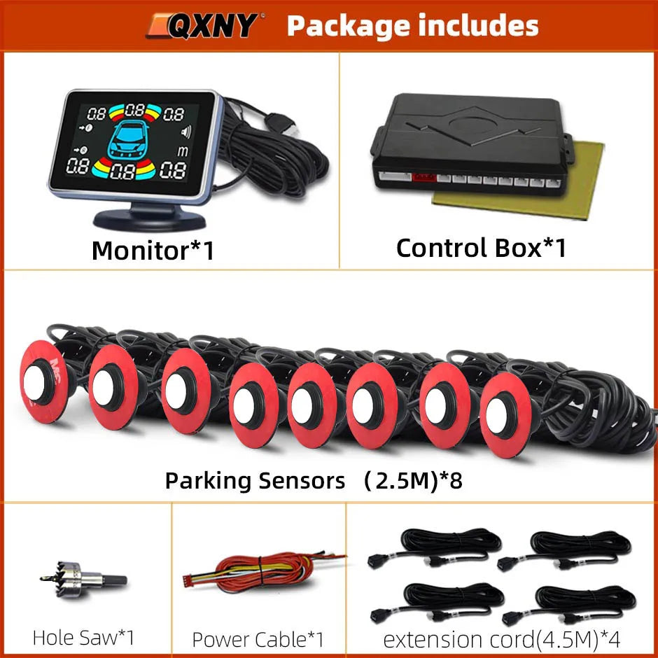 Plane Car Reverse Parking 16.5MM 8 Sensors Backup Radar Parktronic for Bumper Adjustable Depth Digital Display Obstacle Distance