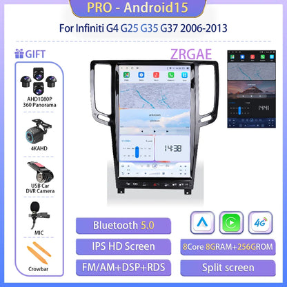 14.5” Android15 For Infiniti G4 G25 G35 G37 2006-2013 Tesla Style GPS Navigation Car Multimedia Video Player Carplay Auto BT 4G