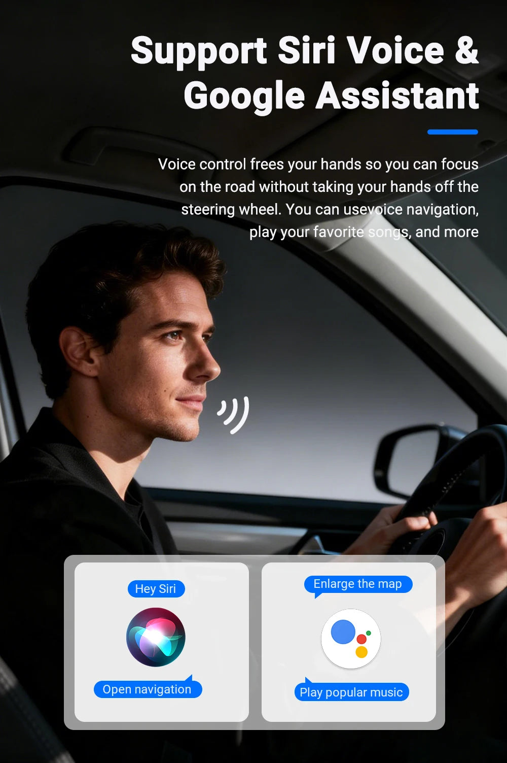 Smart 2in1 CarPlay Android Auto Adapter, Universal Mini Wireless Dongle for Car Entertainment System, Plug and Play Upgrade Wire