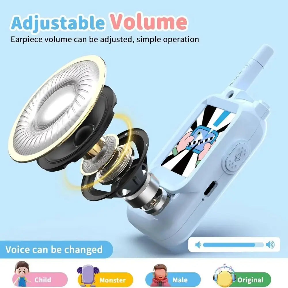 HD Screen Children's Video Intercom Long Range Cartoon Design Video Walkie Talkie 4 Voice Effects with Lanyards