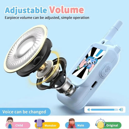 HD Screen Children's Video Intercom Long Range Cartoon Design Video Walkie Talkie 4 Voice Effects with Lanyards