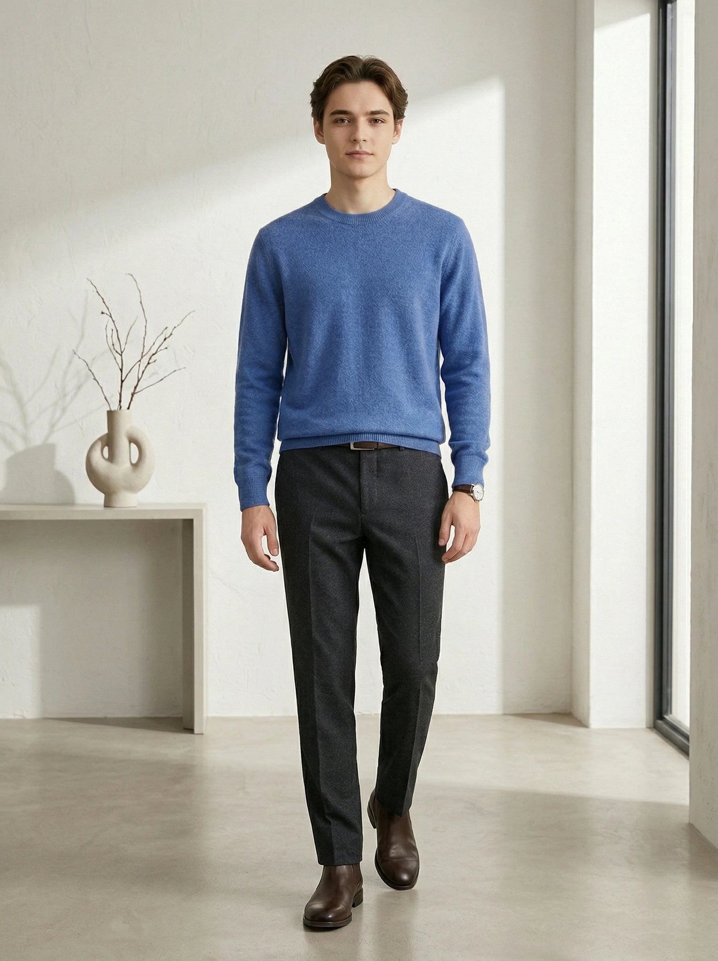 Autumn Winter Men O-neck 100% Merino Wool Pullover Cashmere Sweater Basic Casual Bottom Business Knitwear Soft Warm Clothing