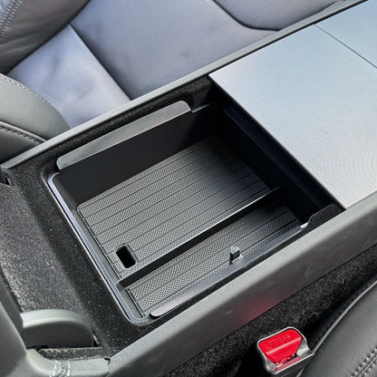 TESY Console & Armrest Storage Box For Tesla New Model YL Y Juniper Launch ABS Silicone Non-slip Mat Upper and Lower Watercup