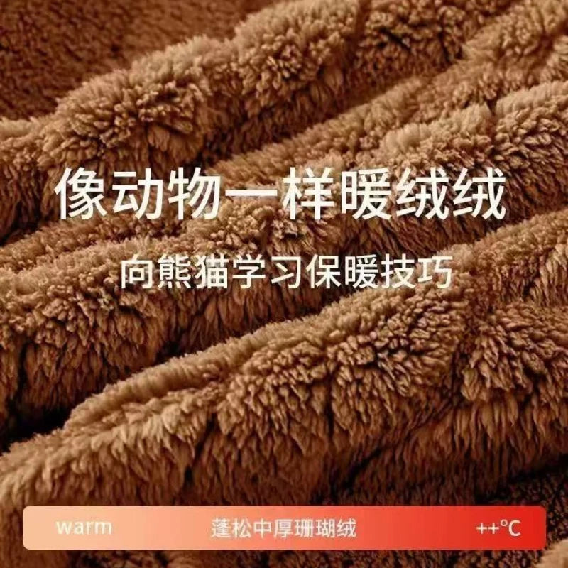 Winter Men's Pajamas Coral Fleece Comfortable Casual Indoor Home Wear Thickened Zipper Thermal Cardigan Pajamas 2 Piece Sets
