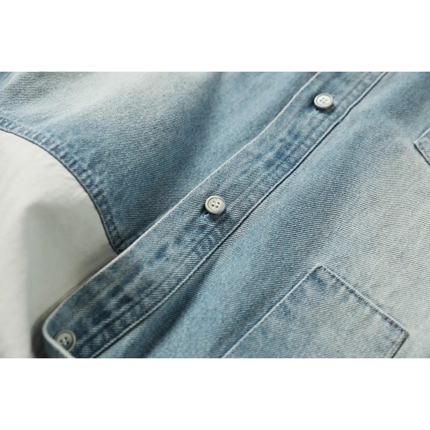 Japanese Retro Made Denim Shirt with Old Stickers Spring Long Sleeved Casual Top for Men and Women