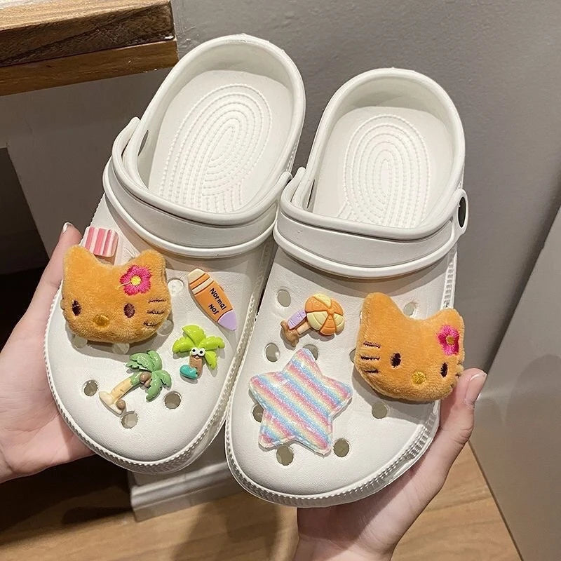 Plush Hello Kitty Series Shoes Charms Sets For Clogs Cute Cartoon Sweet Style Diy Decoration Xmas Party Gifts Favors