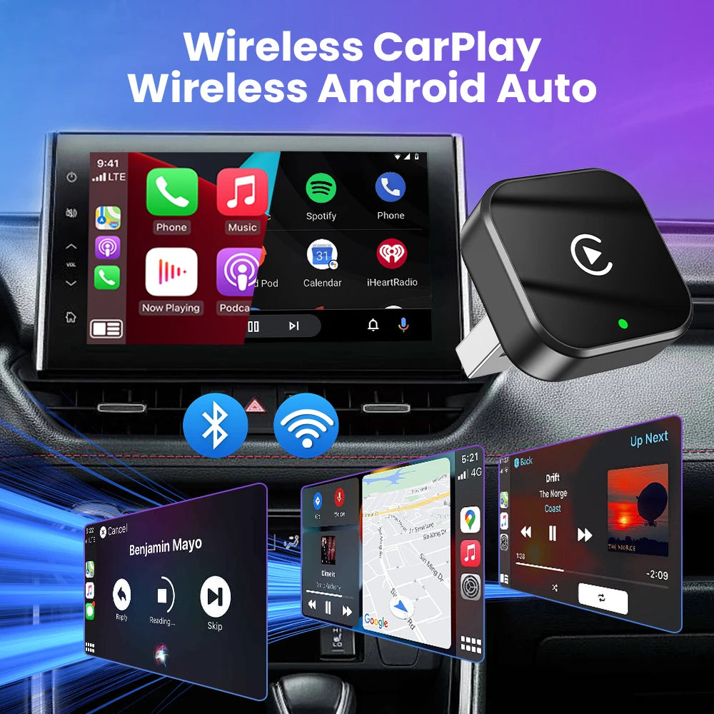 2026 2in 1 Wireless CarPlay Dongle Wireless Android Auto Adapter AI Smart Box 5Ghz WiFi Type-C/USB Plug and Play Car accessories