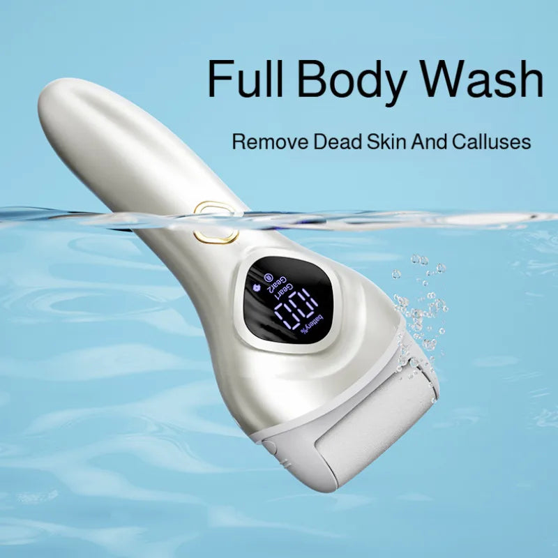 Home-use washable foot care device, exfoliating and scrubbing electric scrubber with LCD screen, washable and smoothing foot