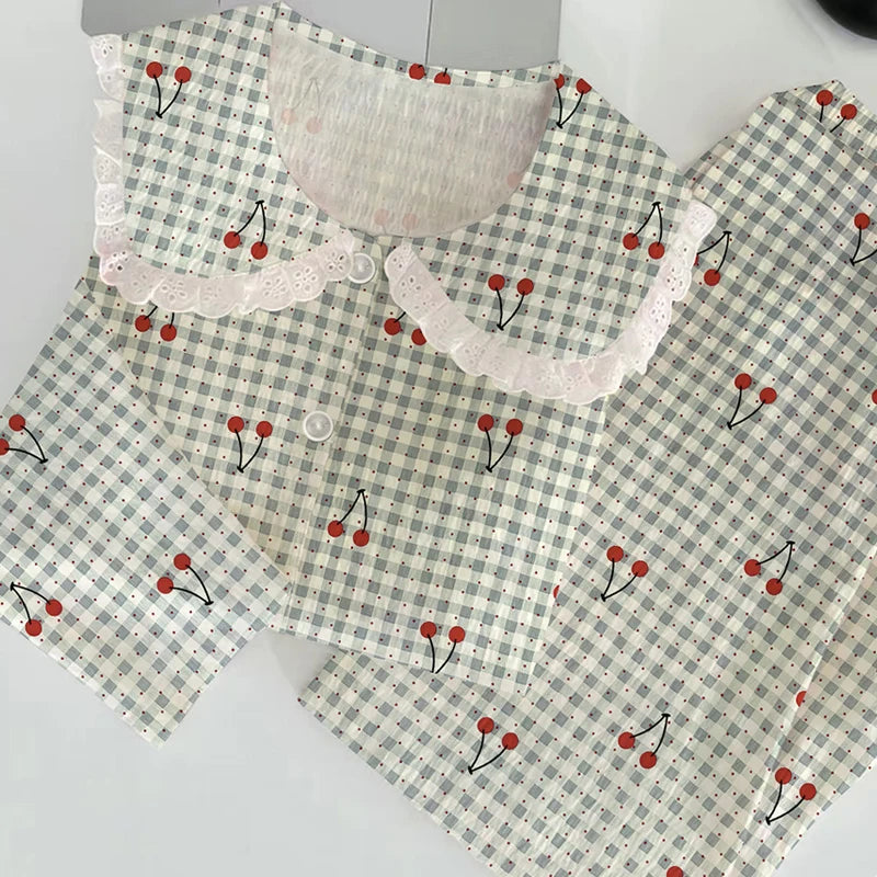 Cloud Cotton Sleepwear Set for Women Casual Spring Autumn Long Sleeve Long Pants Home Clothes  Plant Floral Print