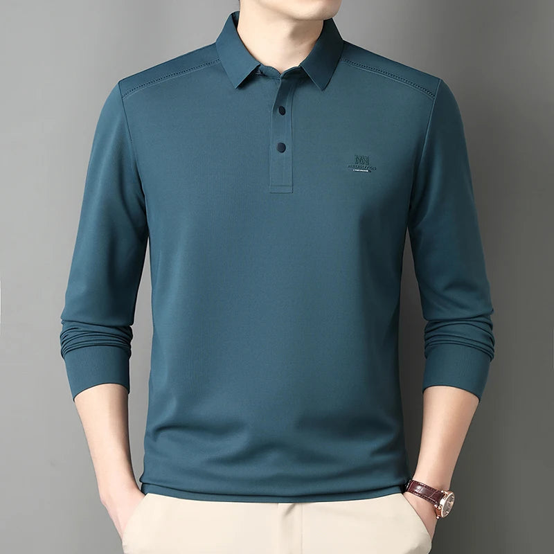 2025 New High End Long Sleeved T-shirt for Men Autumn Edition Flip Collar Thin Polo Shirt Business and Leisure Bottom Shirt