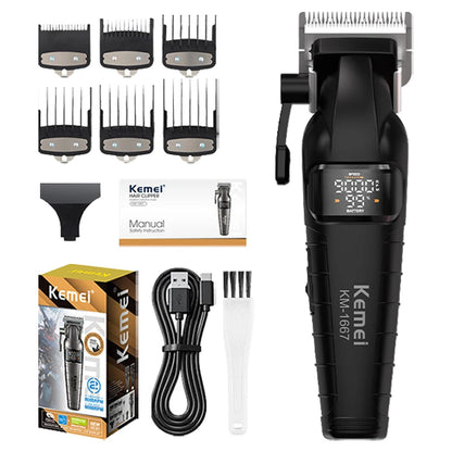 Kemei KM-1667 Trimmer Professional 10W 9000RPM Motor Rechargeable Hair Clippers DLC blades LED Display Trimmer Man