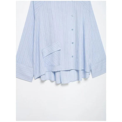 Women's Striped Shirt with Pocket New Spring Long Cuffed Sleeve O Neck Simple Women Shirt & Blouses Asymmetric Hem Female Tops