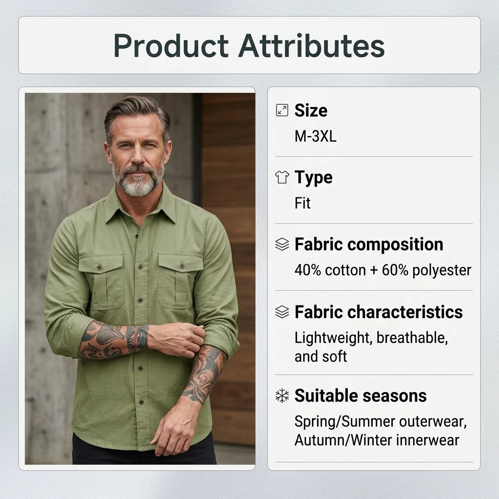 Comfortable Men's Shirt Loungewear Thin Lightweight Cotton Long Sleeve Top Shirts Solid Color Casual Business Chest Pocket Male