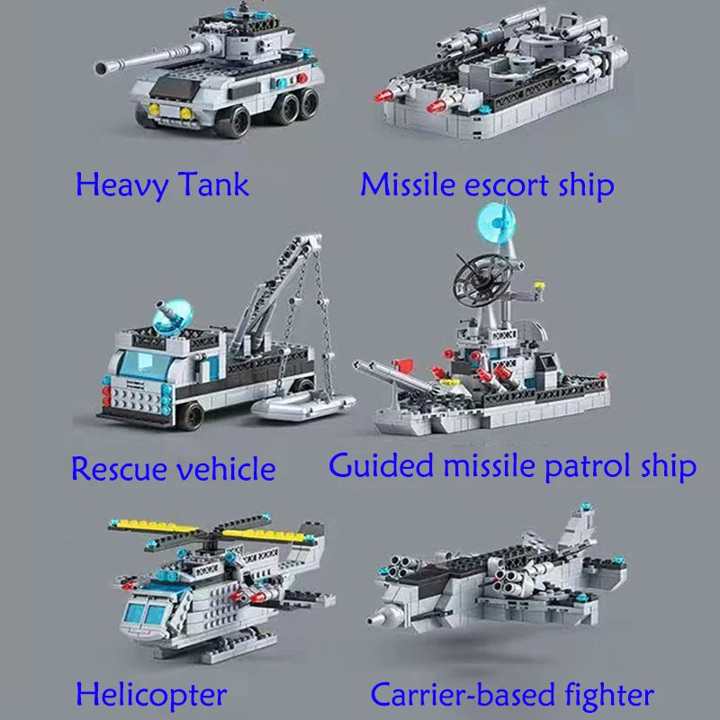 Huge size 1560PCS Navy war ship Army Ship Model Warship 6 in 1 Multi-Shape Combination Building blocks Toys For Kids