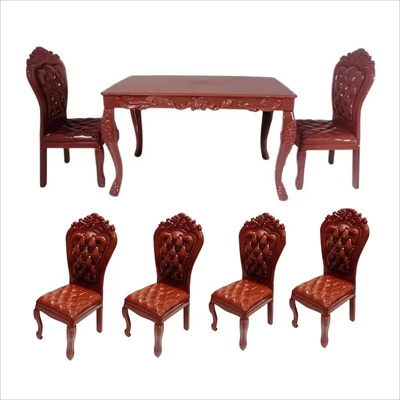 7 Items / Lot Miniature Dollhouse Furniture Dinning Table Chair For Doll Computer Desk Fast Shipping Thing Girl' Play Toy Gifts