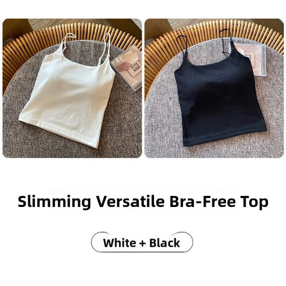 Summer New Small Strap Vest with Chest Pad Backless Integrated Inner And Outer Wear Slimming  Color Short Top for Women