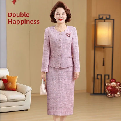 Spring 2026 New Style Small Fragrance Wind Fake Two-Piece Dress Set Elegant Ladylike Mommy Clothes Long Sleeve High Waist