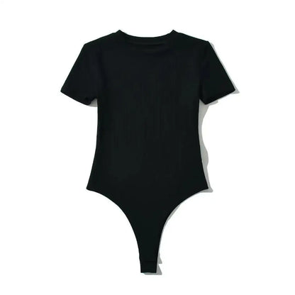 Summer Short Sleeve O-neck Knitted Bodysuits Women Stretchable Slim Basic Solid Color Tops