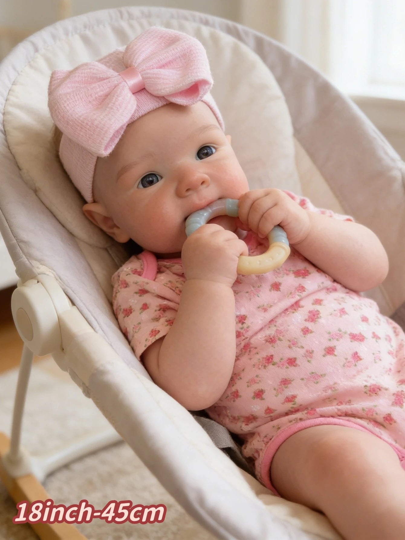 18 Inch Can Open Mouth Silicone Reborn Baby Girl Soft Touch Simulated Doll with 3D Painting Visible Veins Birthday/Holiday Gift