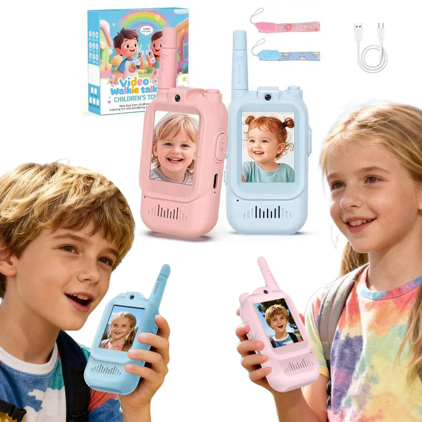 2 Pack Video Walkie Talkies Toys For Kids Rechargeable Kids Walkie Talkies with HD Camera & 3 Voice Changer Boy Girl Ideal Gifts