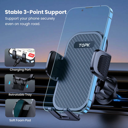 TOPK Car Phone Holder Mount Upgraded Stainless Steel Hook Cell Phone Holder for Car Air Vent Mag-Safe Compatible All Phones