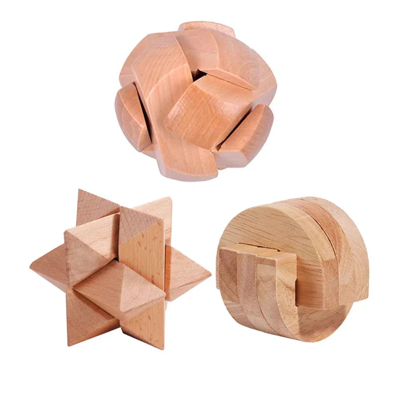 Classic Luban Lock Puzzle 3PCS Set Wooden Brain Teaser For Adults And Kids IQ Challenge Unlock Interlocking Educational Toys