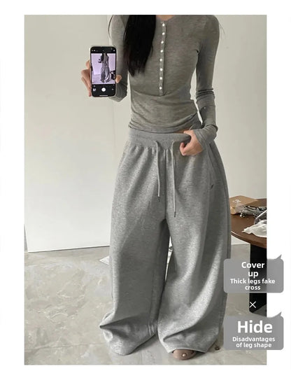 American Style Lazy Girl Sports Pants Women High Waist Loose Slimming Casual Wide Leg Pants Fall New Arrival Small Size