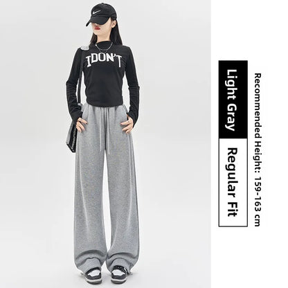 Gray Lamb Velvet Sport Pants Women's High Waist Drapey Fleece Wide Leg Casual Small Size Thickened Cotton Pants