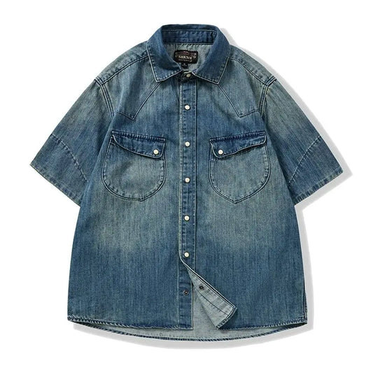 Vintage Short Sleeve Denim Shirt Casual Loose Fit Summer New Trendy Brand  Workwear Jean Youth Sle Single Breasted Denim Shirts