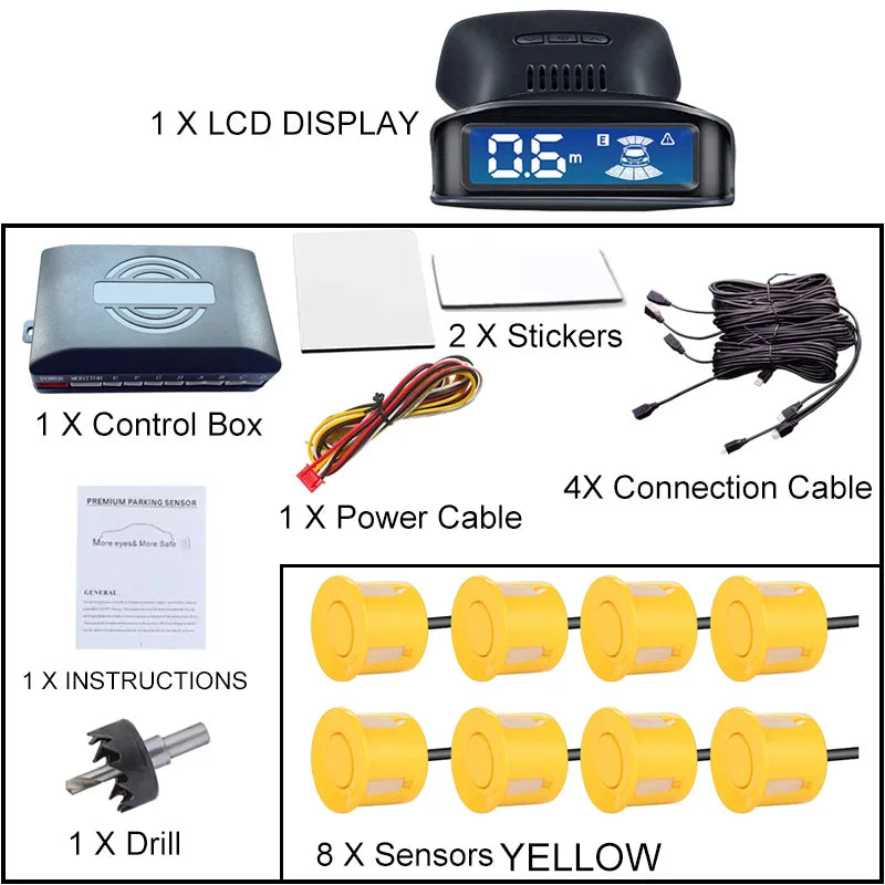 LCD Monitor 4 Sensor Radar Detection System 12 Color Backlight Display 12V Parking Sensor Reverse Assist Kit