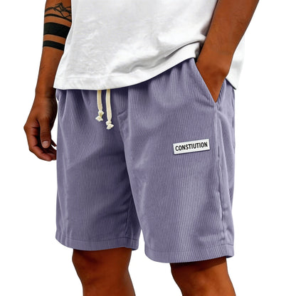Men's Corduroy Casual Shorts Drawstring Elastic Waist Loose Fit Five-Point Shorts With Pockets Labelled Men's Bottoms Sporty
