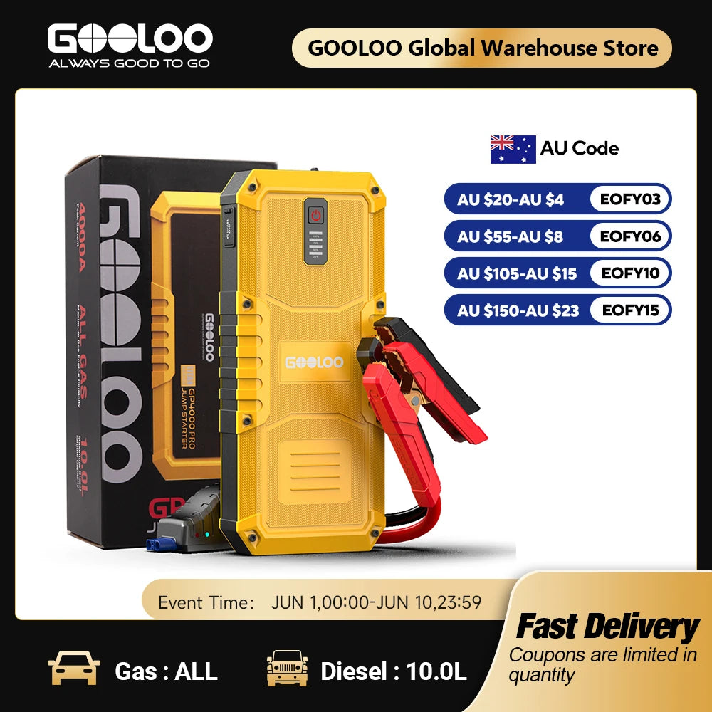 GOOLOO 26800mah Car Jump Start Power Bank 4000A 12V Car Starting Device for Petrol Diesel Car Battery Charger Auto Booster